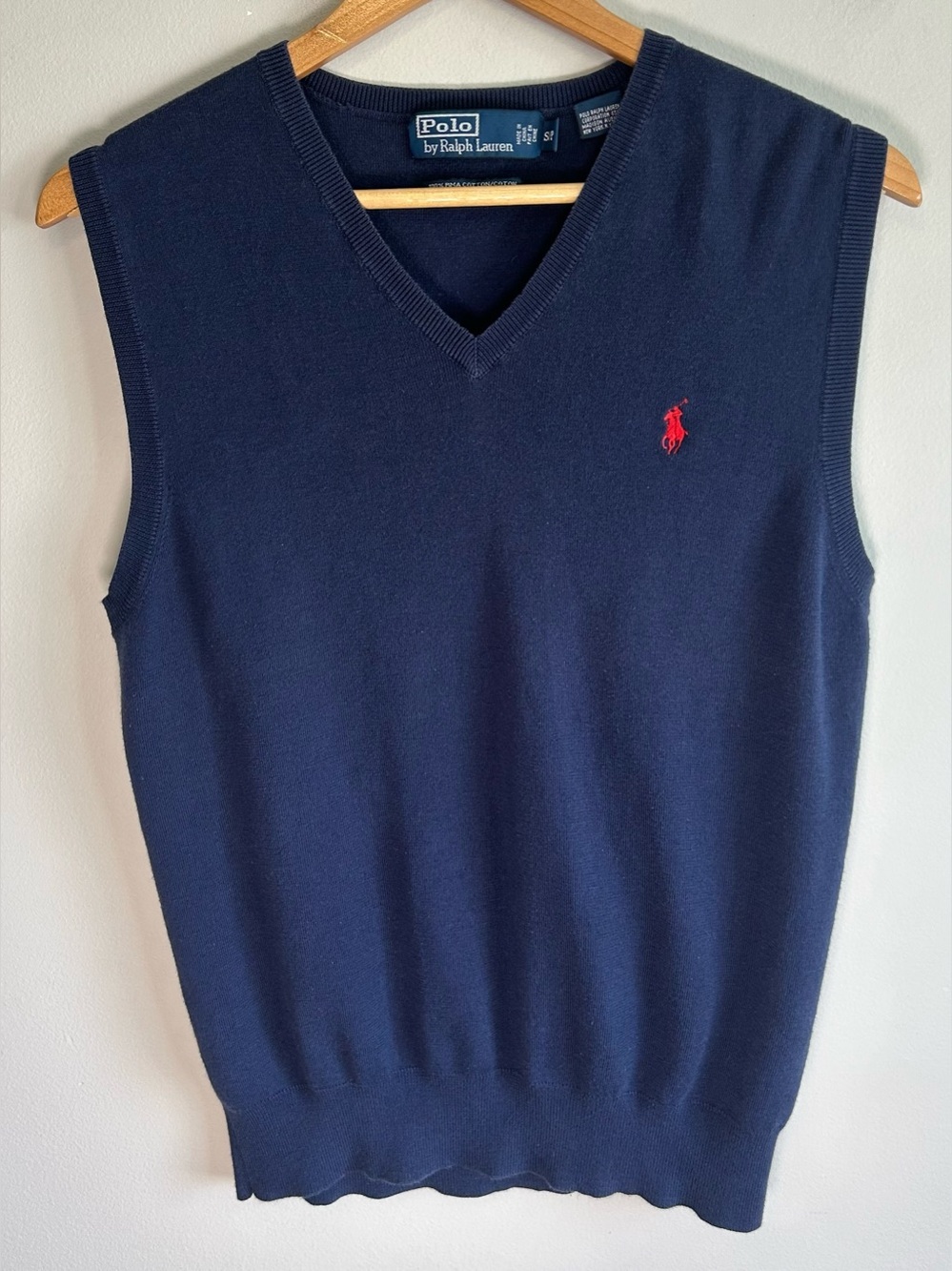 Polo Ralph Lauren Sweater Vest Men’s S Pima Cotton Blue Red Pony Unisex Vintage